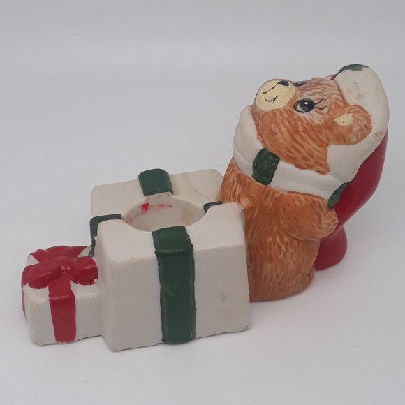 Holiday Candle Climbers Porcelain Candle Holders Giftco Bear & Cat - Picture 3 of 7